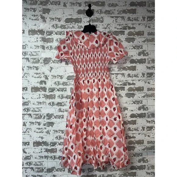 NWT! Ivy City Co Alice Dress Strawberry Novelty Print Smocked Cottagecore Dress - Picture 7 of 11